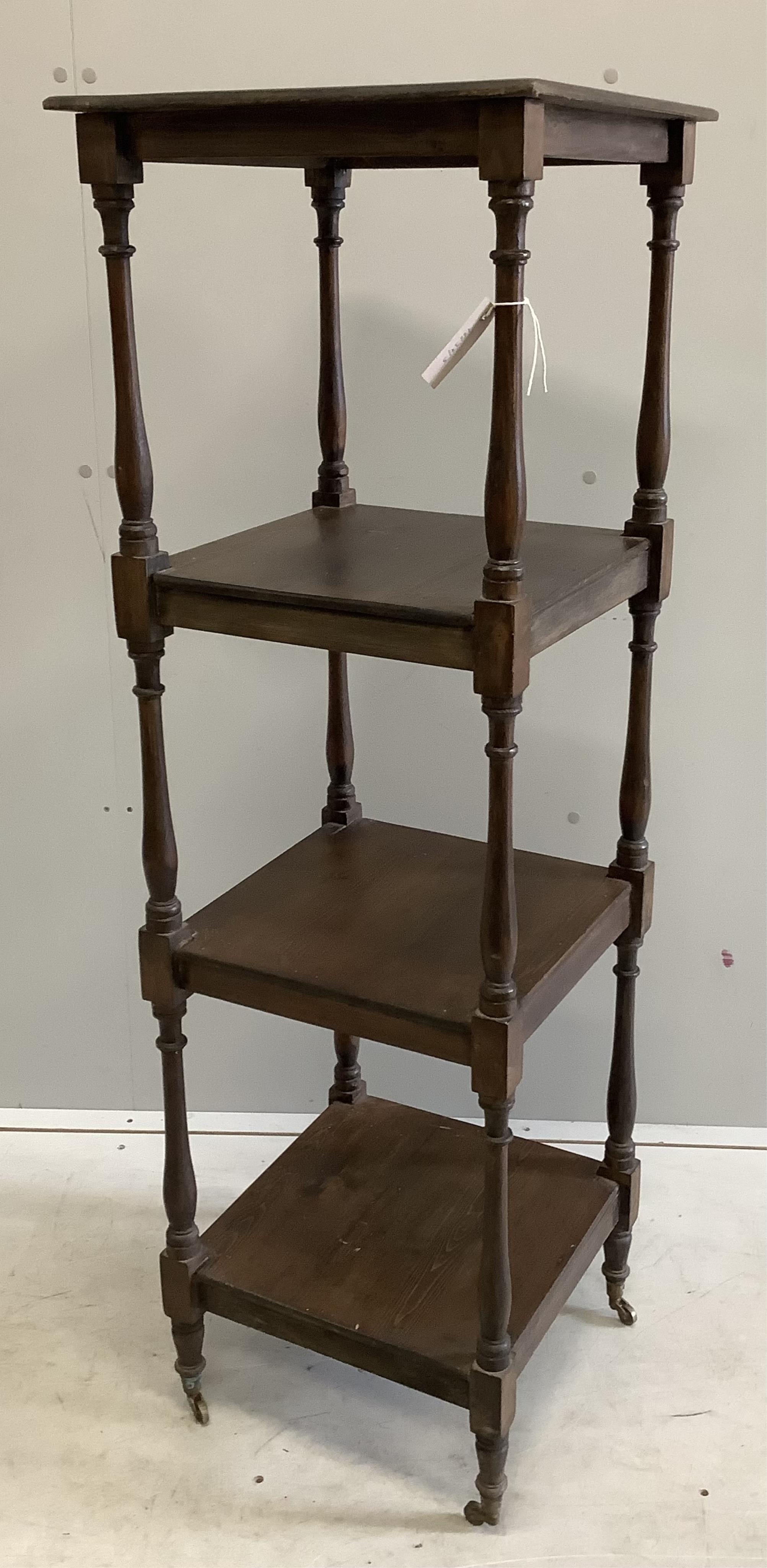 A Victorian style pine four tier whatnot, width 42cm, depth 41cm, height 127cm. Condition - fair